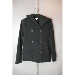 James Perse Black Hooded Double‎ Breasted French Terry Jacket Coat Womens Size 2